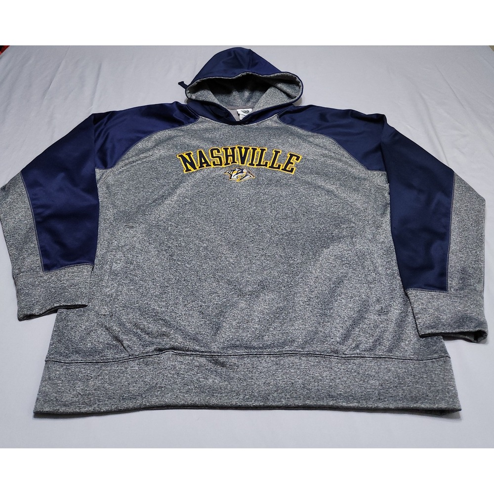 NHL Nashville Predators Hoodie Mens XL Grey Navy Blue Tech Fleece Sweatshirt